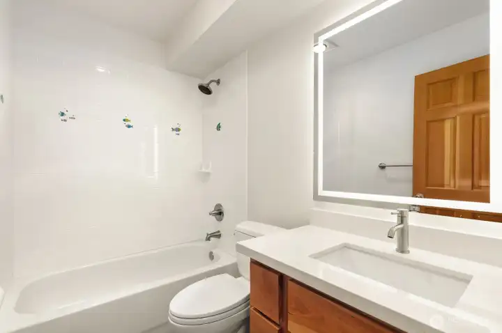 Updated, full bath on the lower floor.