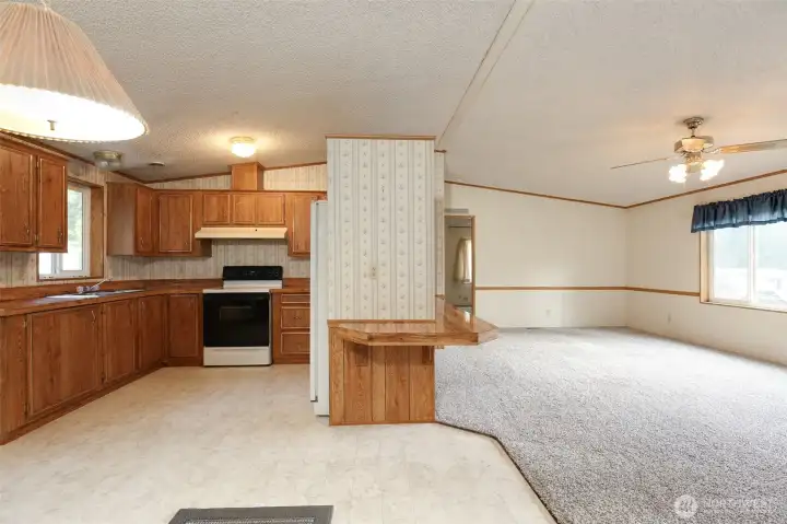 Kitchen and Living Room from Dining area