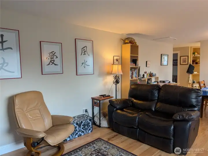 Living room with gleaming wood floors