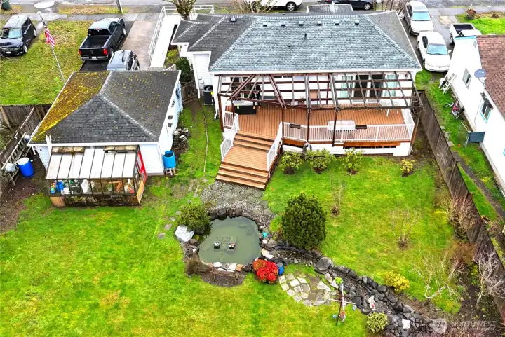 Drone shot of backyard.