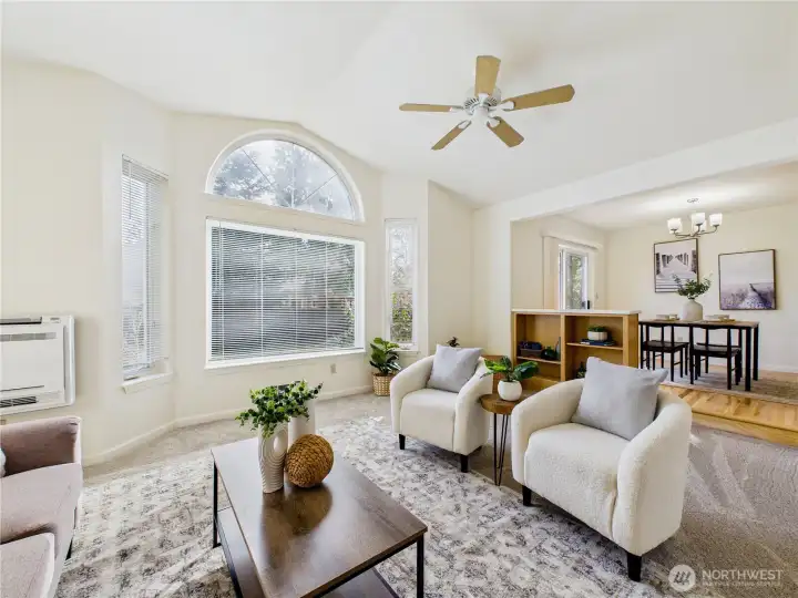 Livingroom with dining room to the right.