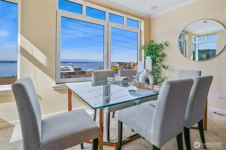 This area is large enough to place a table for up to eight people.