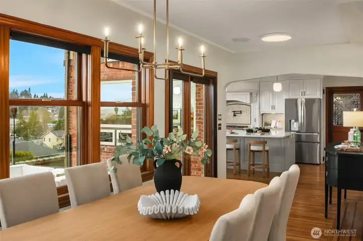 Dining Room with double French doors to deck.