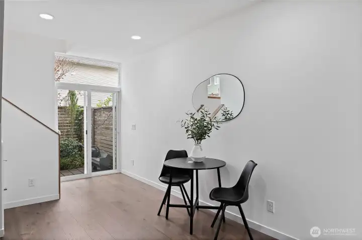Eating space and peek at the patio.
