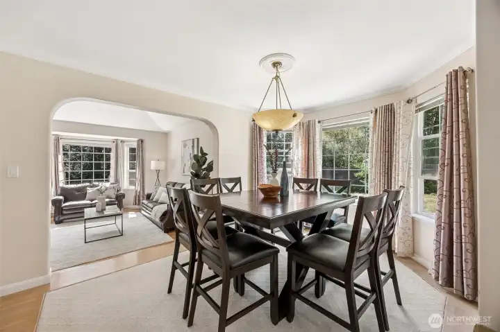 From the living room you'll step up to the dining room where you'll enjoy hosting your formal dinner parties.