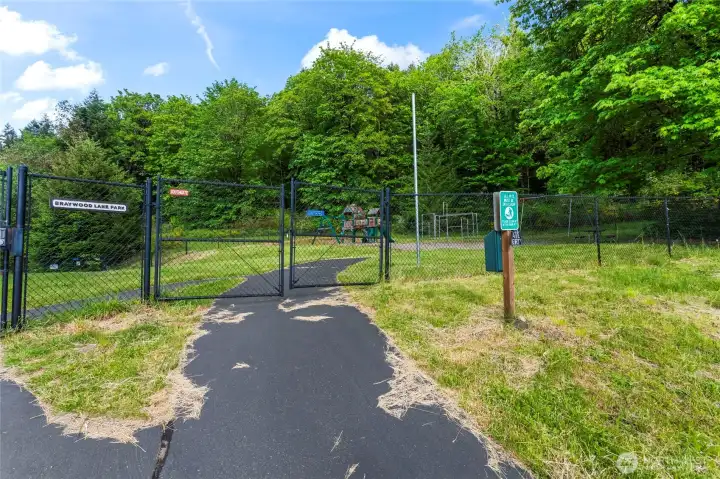 Fully fenced and gated entry to the community’s own playground,Dog park and hiking trails