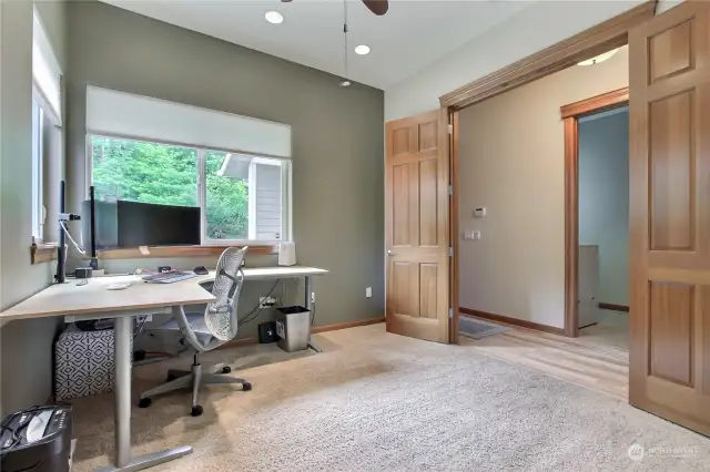 Den/Office/Bedroom off of carport entrance with French doors, LOVE the very high ceilings in this home!