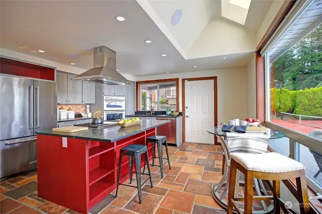 Beautiful appliances including a double wall over and warming drawer. Again, radiant heat under the kitchen tiled floor. Lots of natural light all through the house!