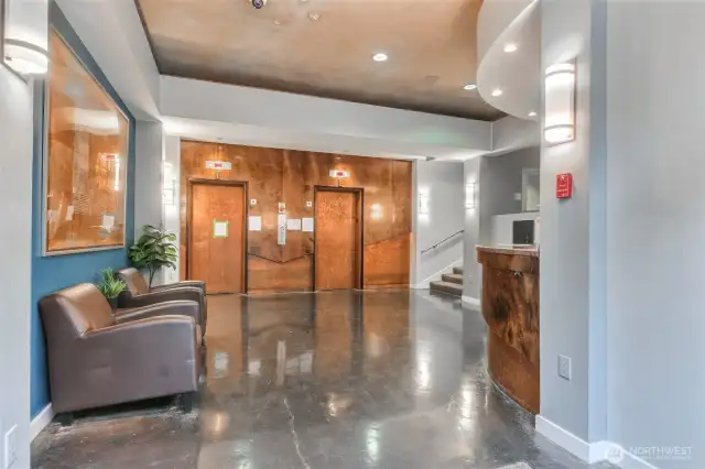 Elevators right inside lobby. Game room to the right. Mail room to the left.