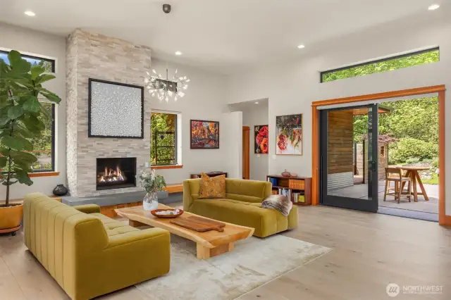 Looking toward the private back patio from the living room.