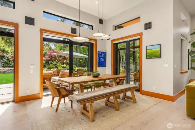 The dining area provides plenty of room for large parties.