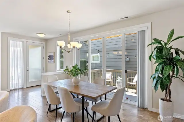 French sliding doors in the dining area offer access to the yard while adding a touch of elegance.