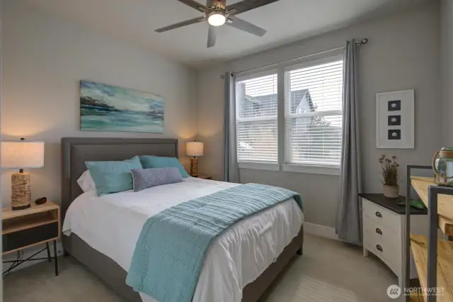 Bedroom easily accommodates a queen size bed.