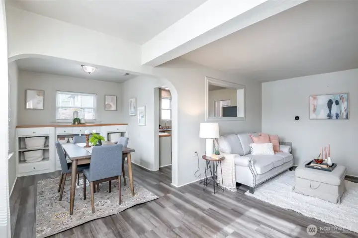The living room and dining rooms flow well together, while still have a nice distinction between the two.