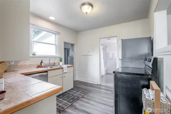 This kitchen, with all newer appliances, offers function and ease.