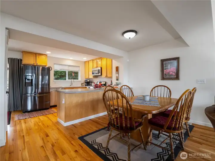Eat in the kitchen area to enjoy your breakfast of play a game of monopoly.