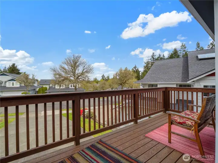 The deck is covered with low maintenance trex decking.