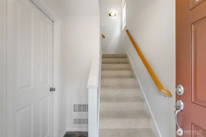 Living spaces are up one level which is wonderful for privacy.