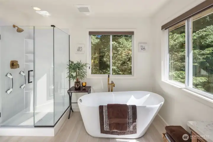Soaking tub, gorgeous shower, dual sinks, to-die-for closet...