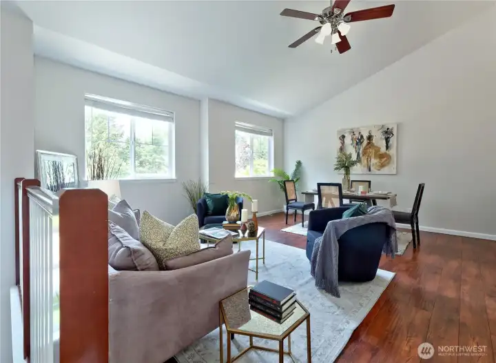 Living room with vaulted ceilings