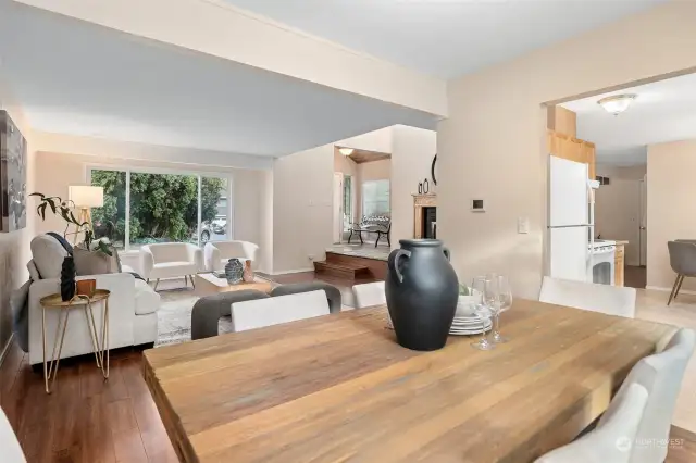 Dining Room with Living Room in background