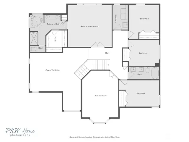 Floorplan of upper level of home.