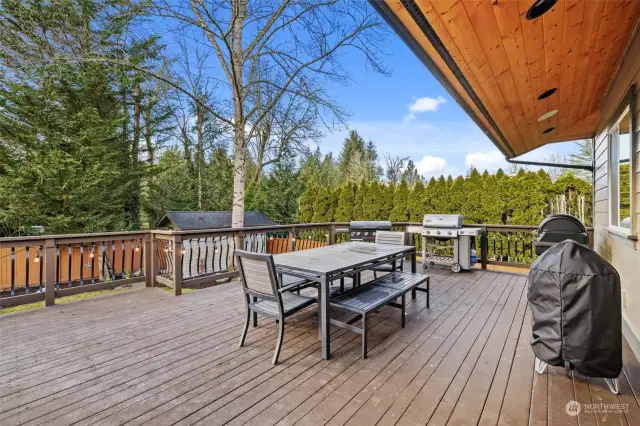 Outside, enjoy a large deck, kids’ play area, firepit, & shed.