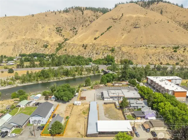 Aerial view showcasing both adjacent multi-family parcels with development potential