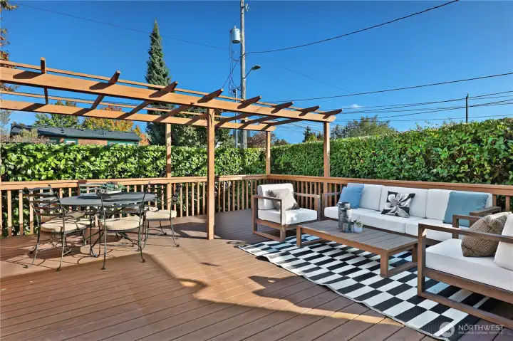 Large TimberTech deck with abundant privacy.