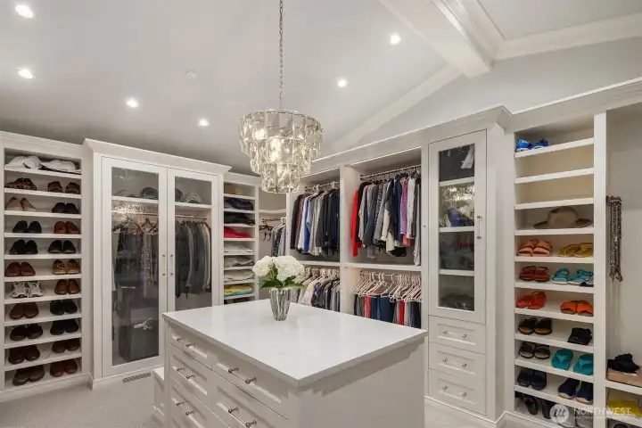 This custom closet is artisan quality with a layout sure to please a connoisseur.