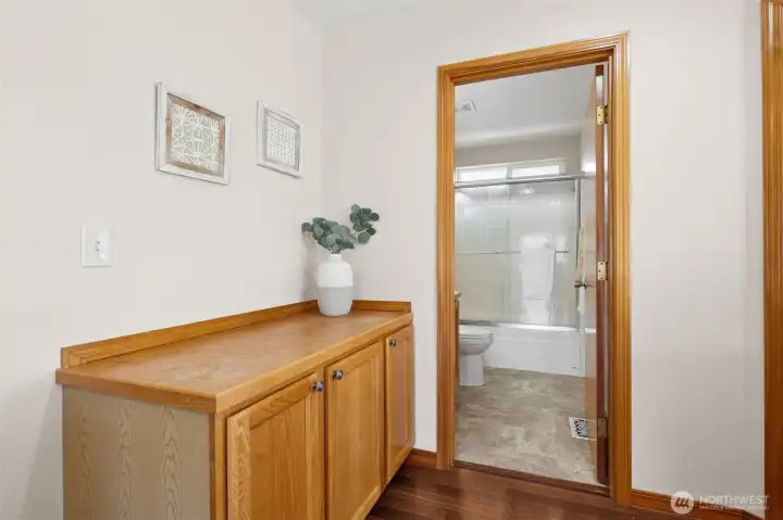 Extra storage at top of stairs.