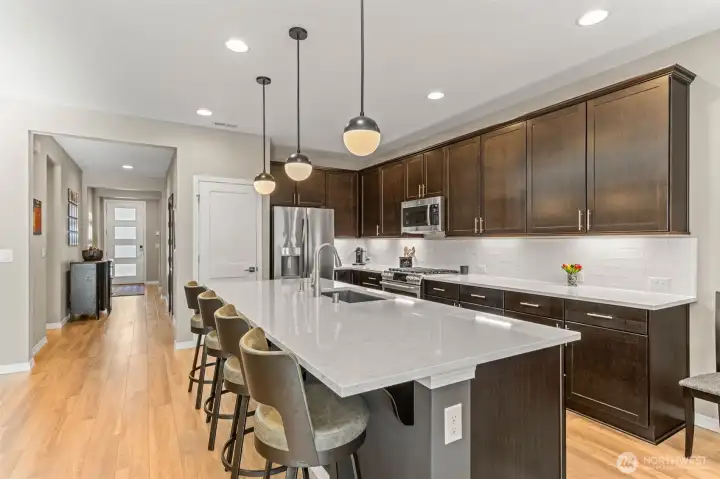 Kitchen island with low maint quartz