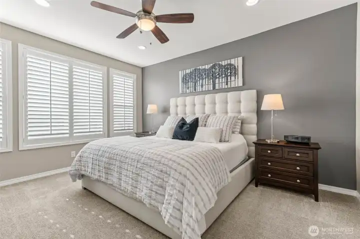 Private primary BR with plantation blinds and fan