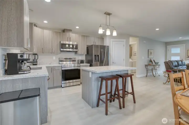 Quartz countertops create a sleek modern feel