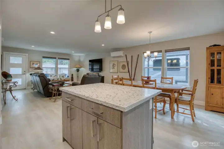 Open kitchen with direct sightlines to living space