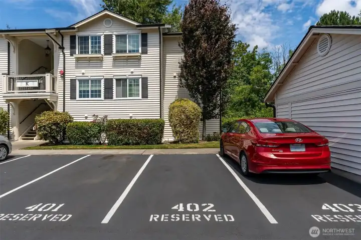 Deeded parking space plus a private garage give this Everett condo two dedicated parking spots, more than many comparable units in the complex.
