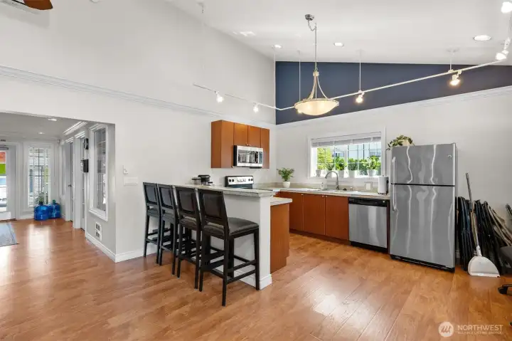 Fully equipped clubhouse kitchen available for resident events and gatherings at Bluegrass Condominiums.
