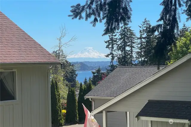 Rainer seen from backyard. Also visible in a partial view from guest bedrooms and livingroom.