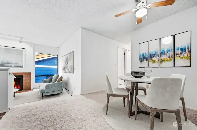 Dining area overlooks living room