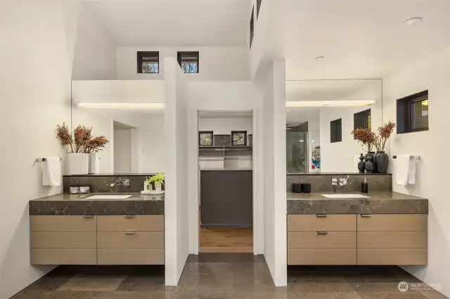 Primary bathroom with walk-in closet.