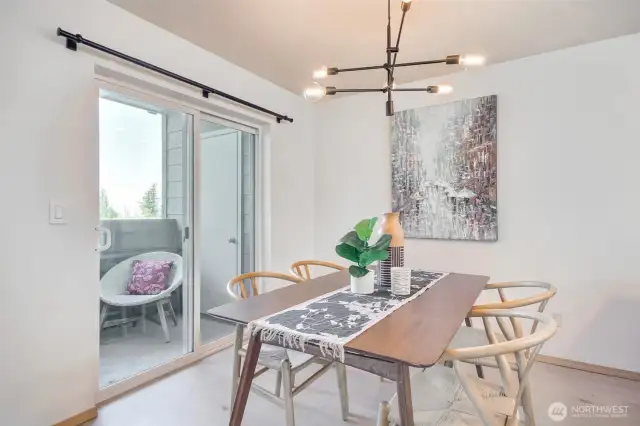 The dining room has sliding door to balcony