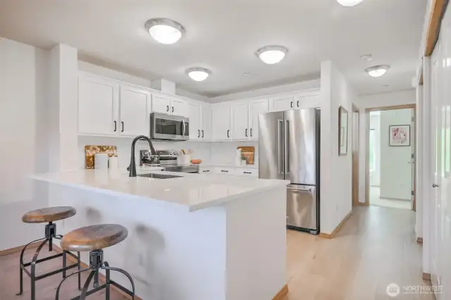Beautiful kitchen has eating bar