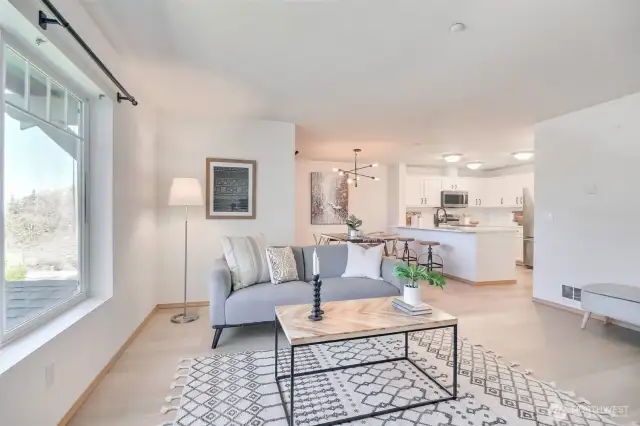 Open floor plan and beautifully updated natural look floorings