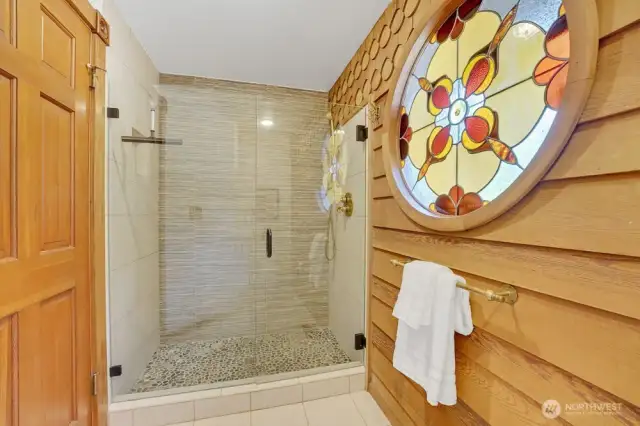 Beautiful, unique stained glass has been incorporated into this home and all homes in this John Galt designed community.
