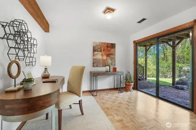 The bonus/family room is large enough to have a sitting area and an office space.