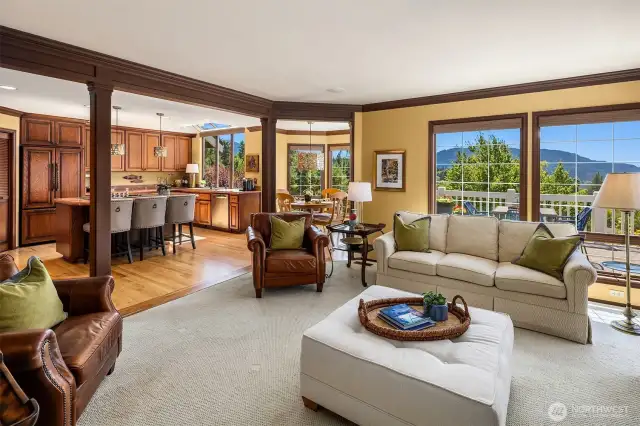 Cozy family room with wood burning fireplace