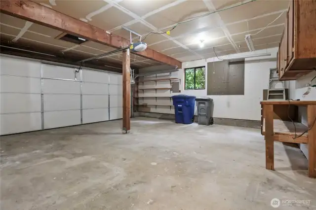 Oversized 2-car garage plus shop area and plenty of storage space.