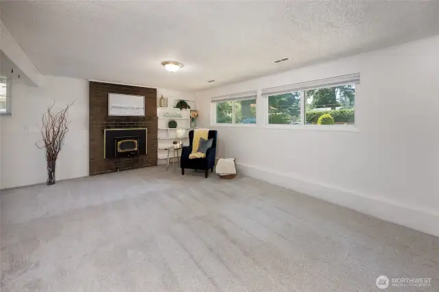 Lower level recreation room and adjacent bedroom/home office.
