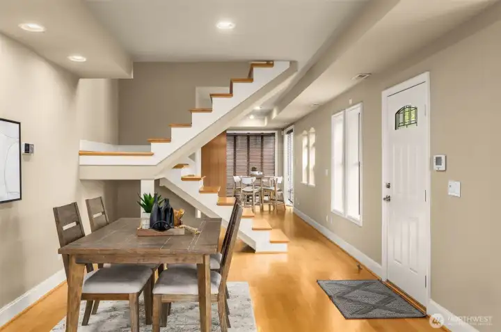 View from dining area into the kitchen - (Note - photos were taken before stair railing was installed)