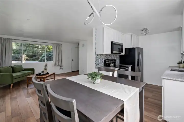 Open concept living, dining, and kitchen.